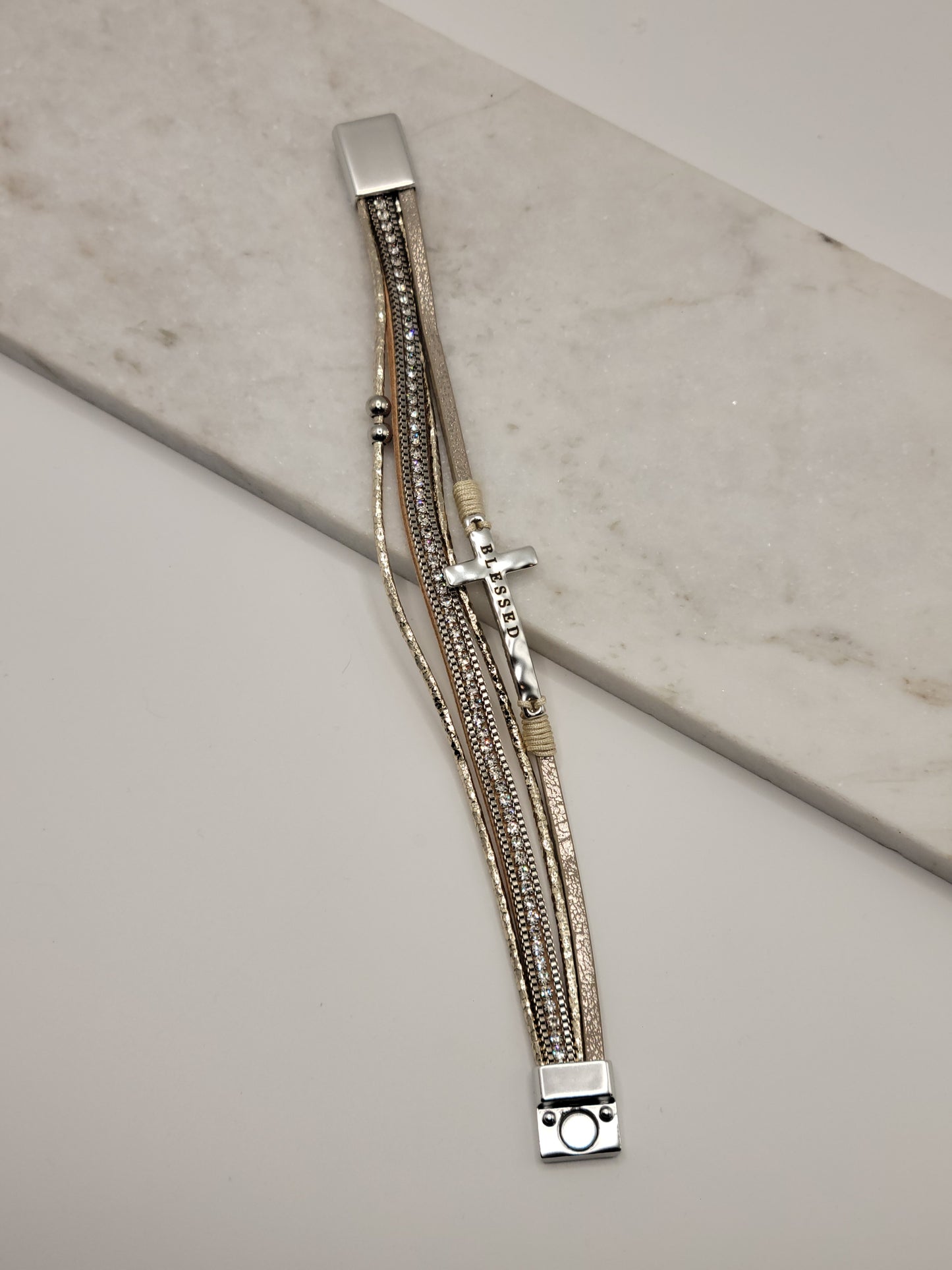 Layered Cross "Blessed" Bracelet- faith based wholesale jewelry