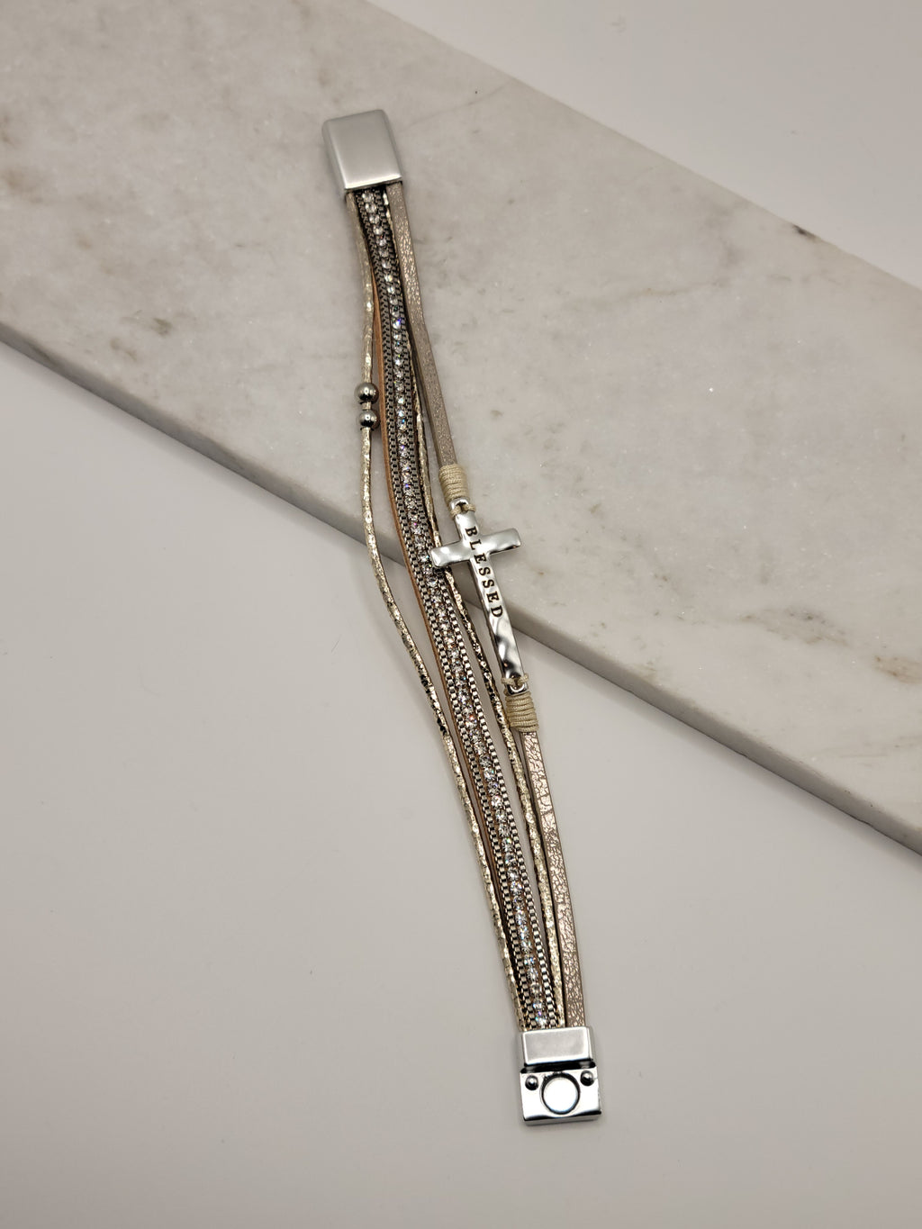 Layered Cross "Blessed" Bracelet- faith based  wholesale jewelry