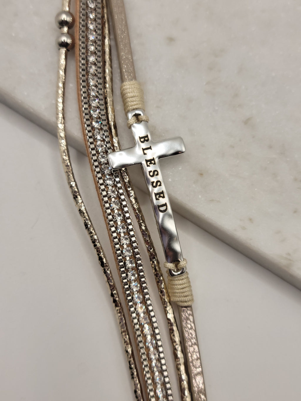 Layered Cross "Blessed" Bracelet- faith based  wholesale jewelry