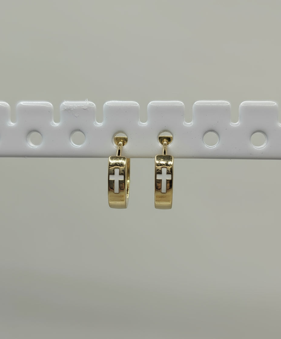 Huggie enamel Cross Inlaid Earring-Earrings