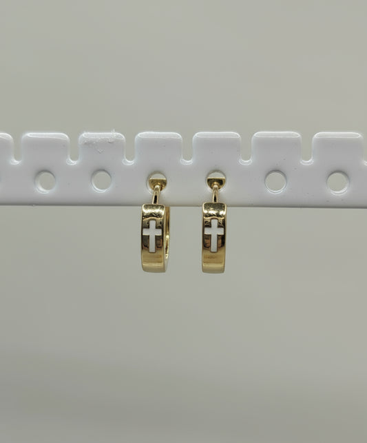 Huggie enamel Cross Inlaid Earring-Earrings