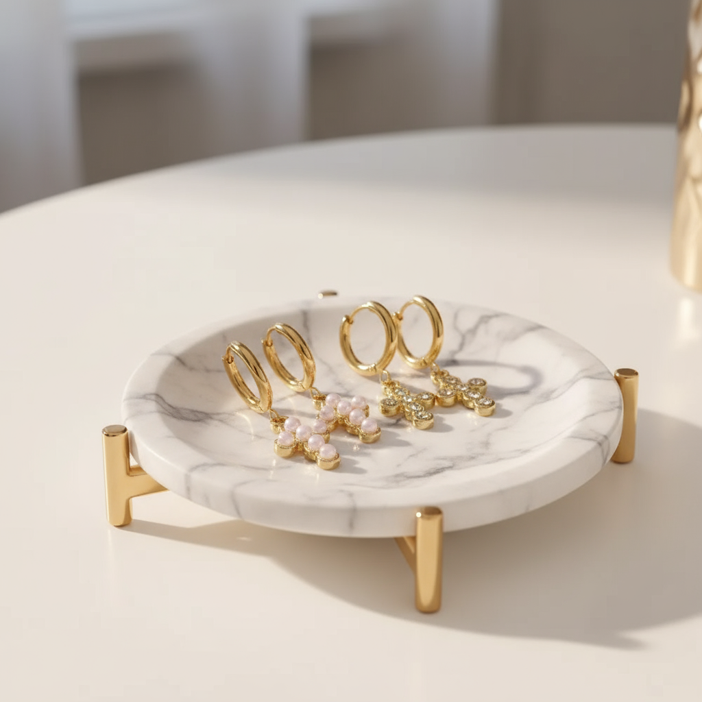 Pearl Adorned Cross Earring 18K Plated