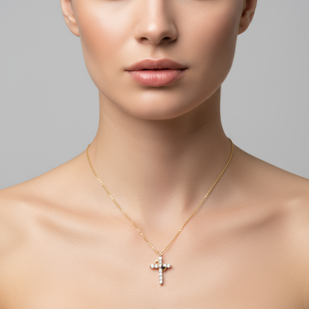 Gold necklace with a cross