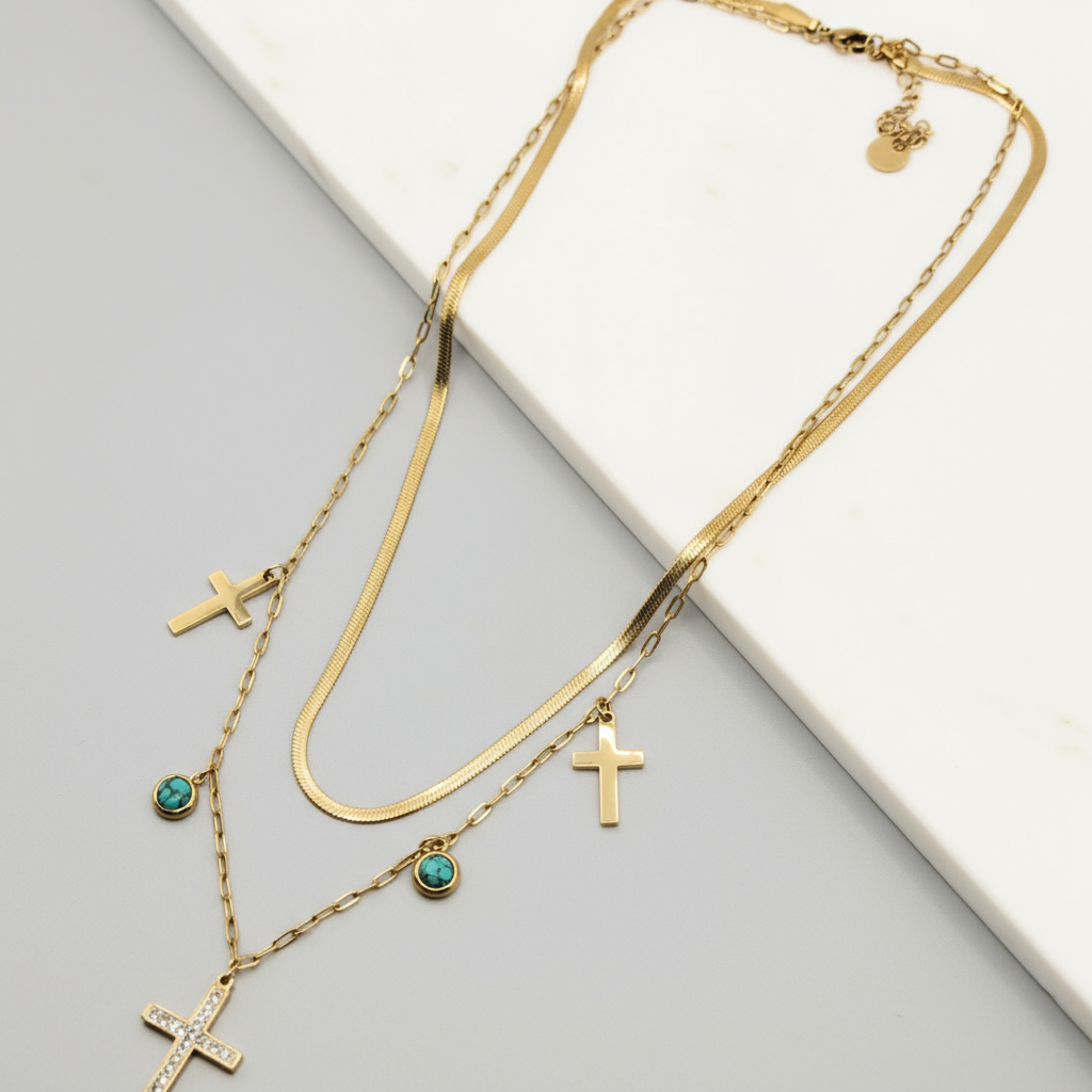 2 layered necklace w crosses