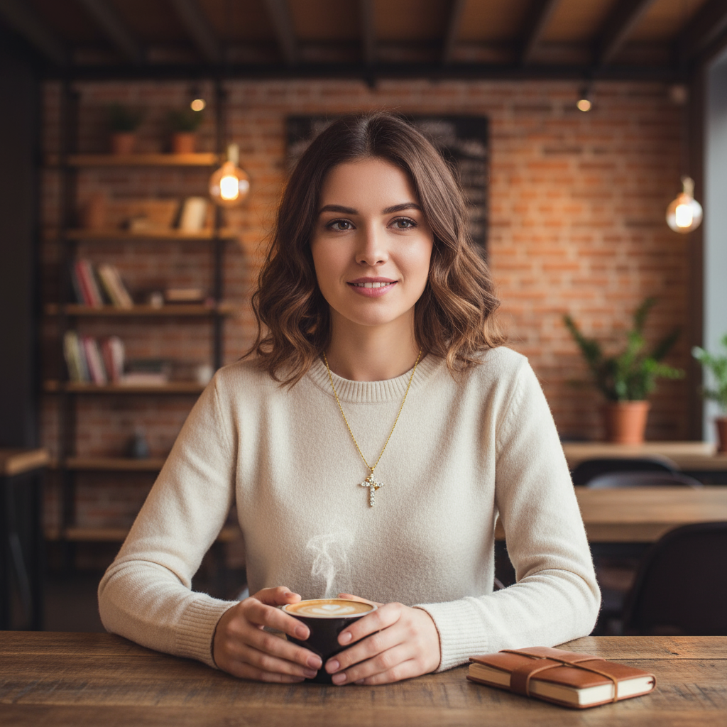 Gold necklace with a cross on it