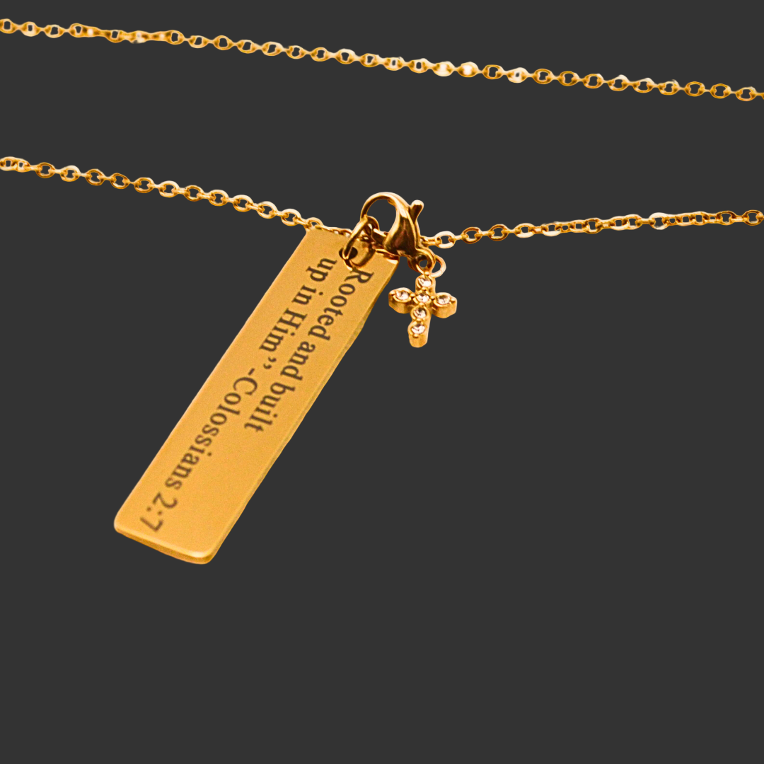 18K Gold Bar Necklace w/cross charm