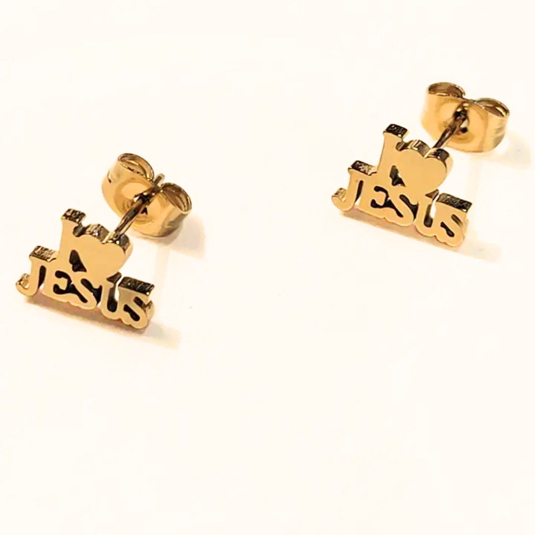 Wholesale Faith based earrings- Stainless Steel I love Jesus Earrings 18k Gold