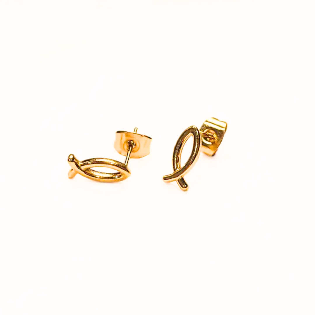 New! 18K Gold "Fisher of Men" Christian Earrings- Faith gift