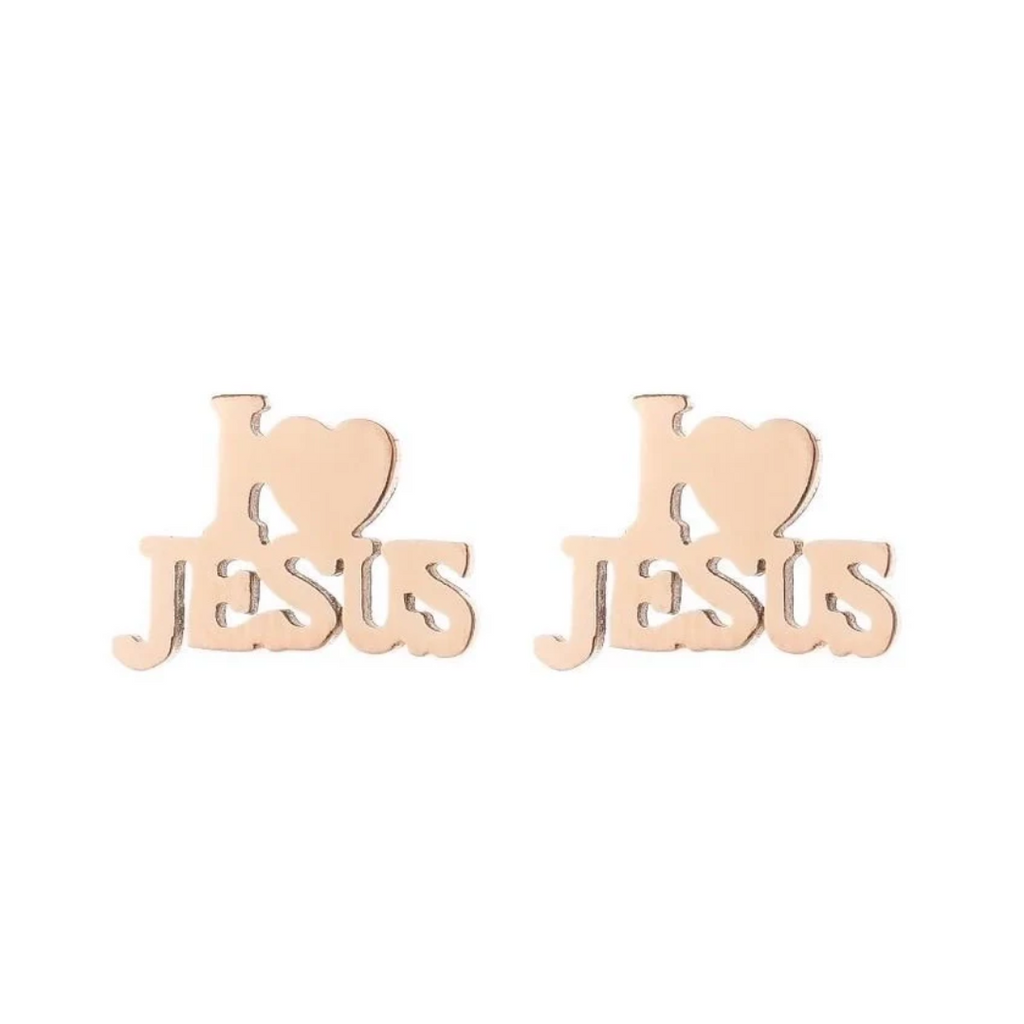 Wholesale Faith based earrings- Stainless Steel I love Jesus Earrings 18k Gold