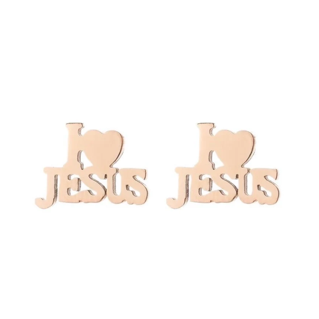 Wholesale Faith based earrings- Stainless Steel I love Jesus Earrings 18k Gold