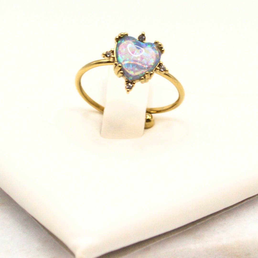 Heart Made New-Heart Opal Stone 18k Gold Ring-Open rings