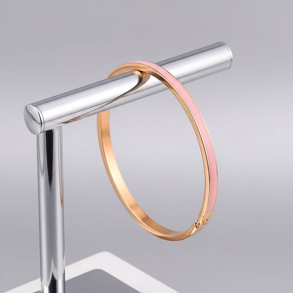 Stainless Bangle Bracelets- Bracelets-pink inlay